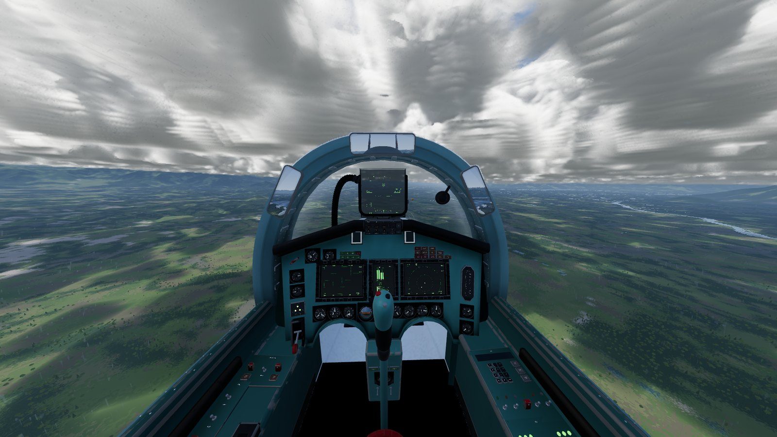 The Su-27 cockpit with its instruments and HUD