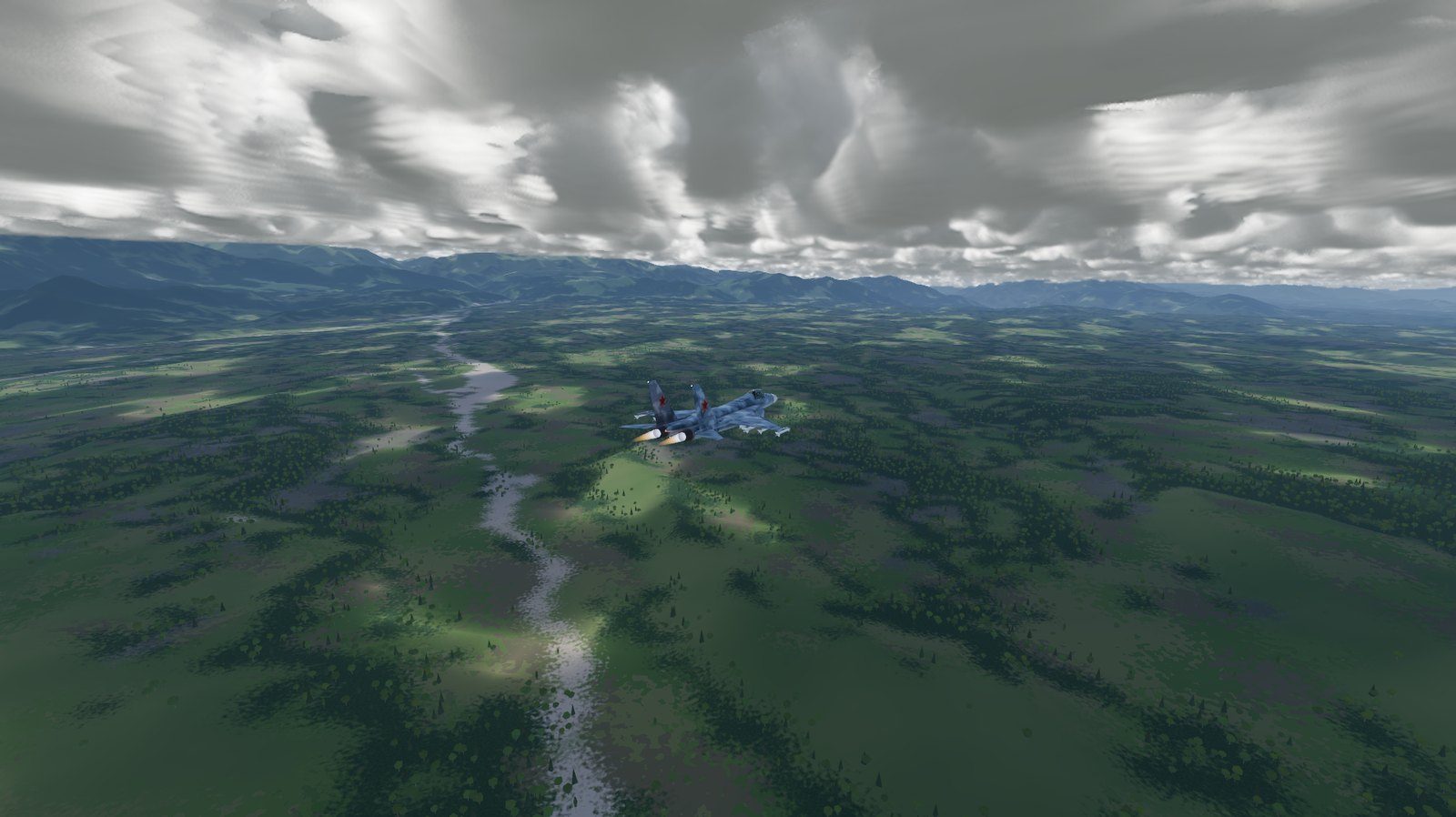 Low-level flight over a Kashmir valley